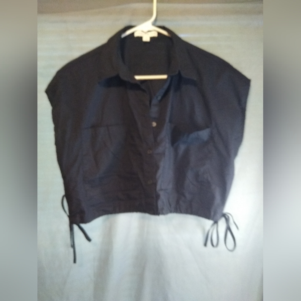 Women's  And Now This Black Crop Top Button-Up Top